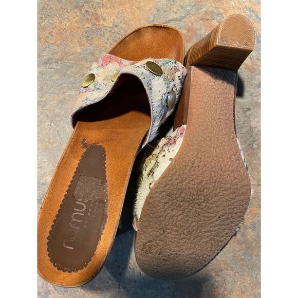 Romus Feeling Good Wooden Mule Clogs Fur and Leather - Picture 5 of 9